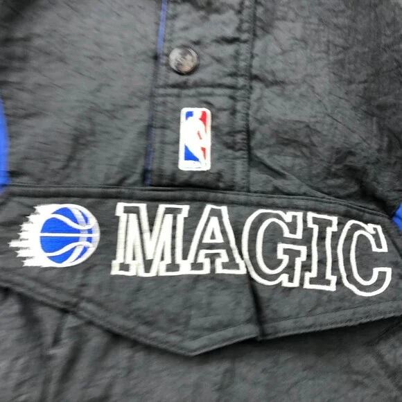 Vintage Orlando Magic Jacket Youth Medium Black Blue Windbreaker Kangaroo Pouch - Picture 6 of 15